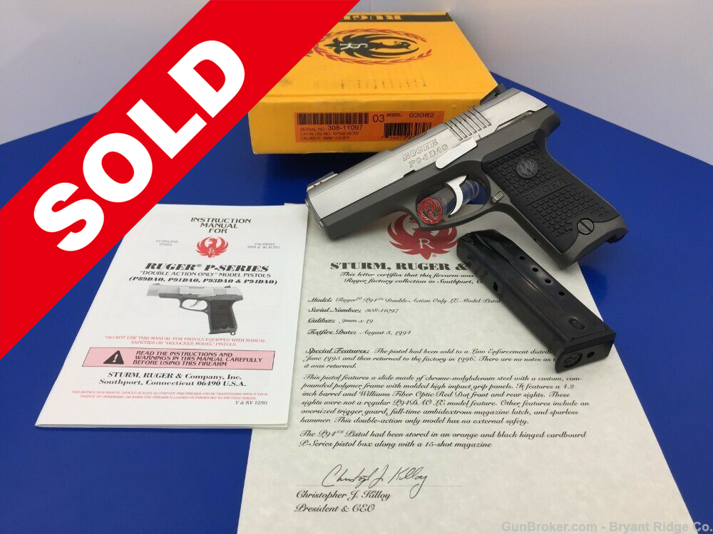 1994 Ruger P94DAO 9mm Stainless *LAW ENFORCEMENT MODEL W/ FACTORY ...