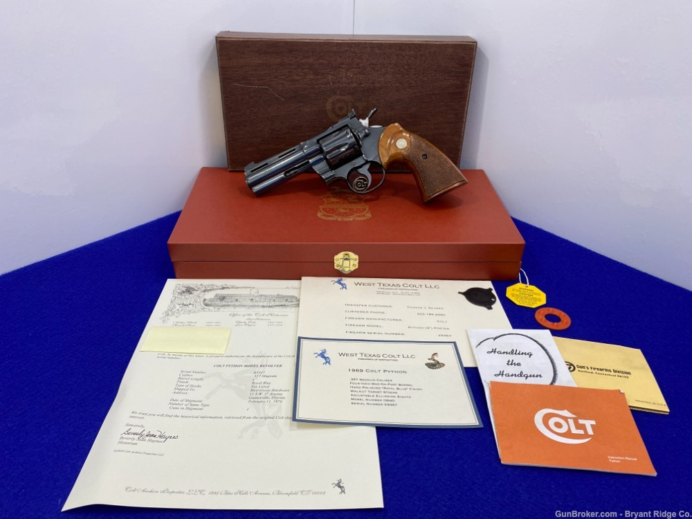 *SOLD* 1969 Colt Python .357 Mag Royal Blue 4" *DESIRABLE MAG-NA-PORTED ...