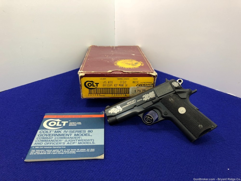 SOLD* 1984 Colt Custom Shop Officers .45acp Factory Engraved