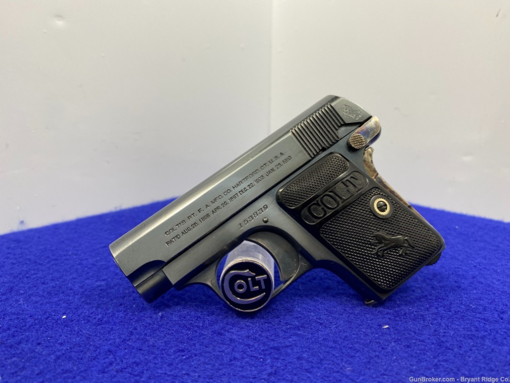 SOLD* 1917 Colt Model 1908 Hammerless .25 ACP Blue 2