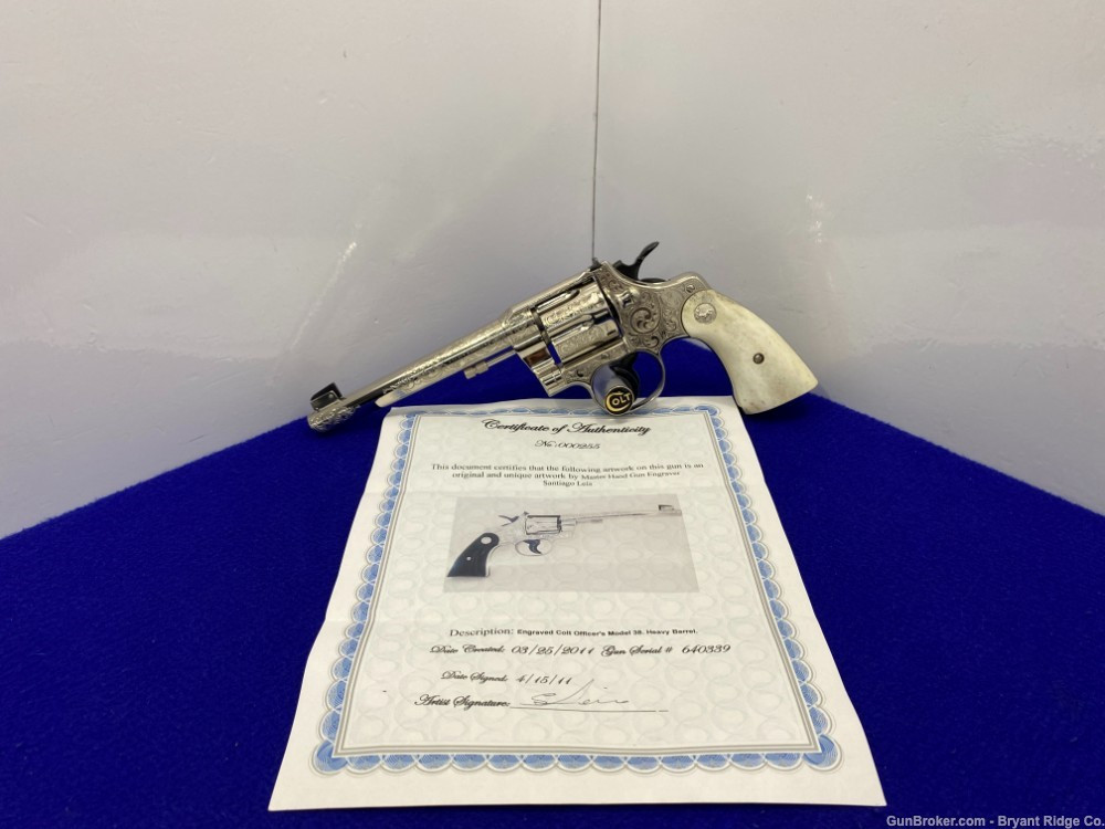 SOLD* 1939 Colt Officers Model .38spl Nickel *MASTER ENGRAVED