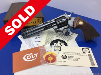 1971 Colt Python .357 Mag Blue 6" *SECOND GENERATION CHECKERED GRIPS*