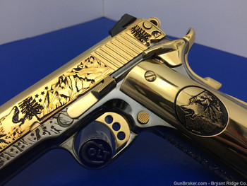 Colt 1911 Competition *WOLF & MOUNTAIN* .38 Super *24K GOLD & BLACK CHROME*