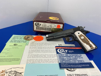 1990 Colt MKIV Government .38 Super Blue 5" *GORGEOUS GENUINE STAG GRIPS!*