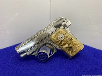 1910 Colt 1908 Vest Pocket Nickel 25acp *MASTER ENGRAVED w/ RAM HORN GRIPS*