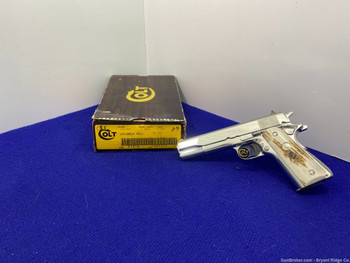 1985 Colt Government MKIV .45 *BREATHTAKING BRIGHT STAINLESS* Genuine Stag