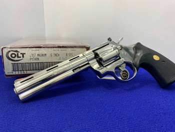 -Vintage- 1989 Colt Python 6" -RARE FACTORY BRIGHT STAINLESS- Outstanding!