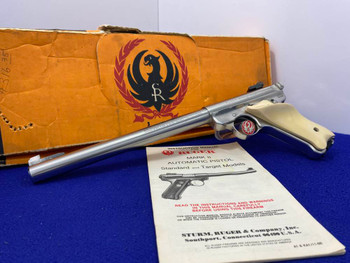 1985 Ruger Mark II Target .22 LR 10" -STAINLESS MODEL- Genuine Ivory Grips
