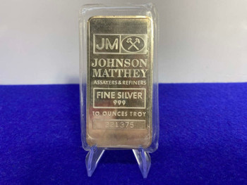 (1) Johnson Matthey 10oz *.999 PURE SILVER BAR* Factory Sealed -10 Troy Oz