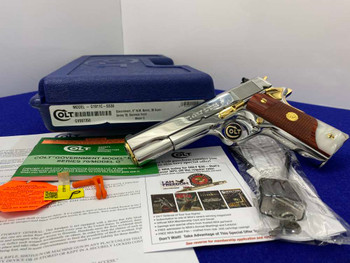 Colt Government .38 Super *STUNNING BRIGHT STAINLESS with GOLD HARDWARE*