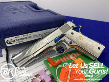Colt Government .45 ACP 5" -MIRRORED STAINLESS- *FIRE BLUE ACCENTS*