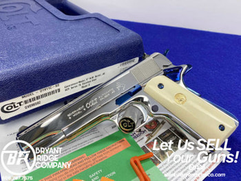 CUSTOM Colt Government 45ACP *MIRROR POLISHED & FIRE BLUE* Genuine Ivory