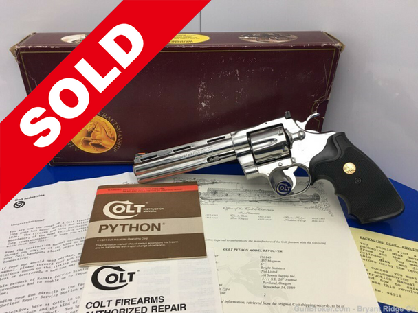 1989 Colt Python FACTORY BRIGHT STAINLESS 6" *FACTORY LETTER INCLUDED*