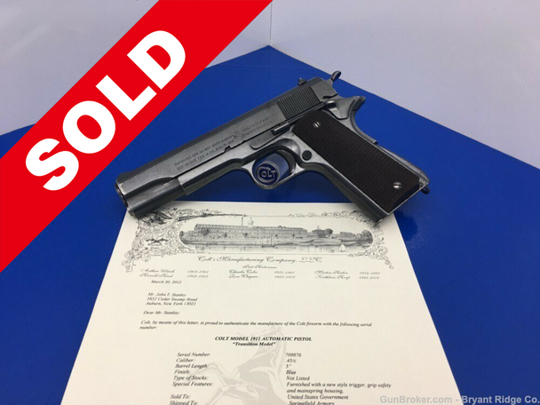 1924 Colt Improved 1911 ULTRA RARE TRANSITION 1911A1 MODEL 1 of Only 10,000