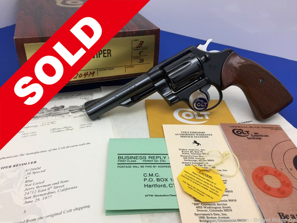 1977 Colt Viper .38 SPL Blue 4" *RARE COLT SNAKE WITH FACTORY LETTER*