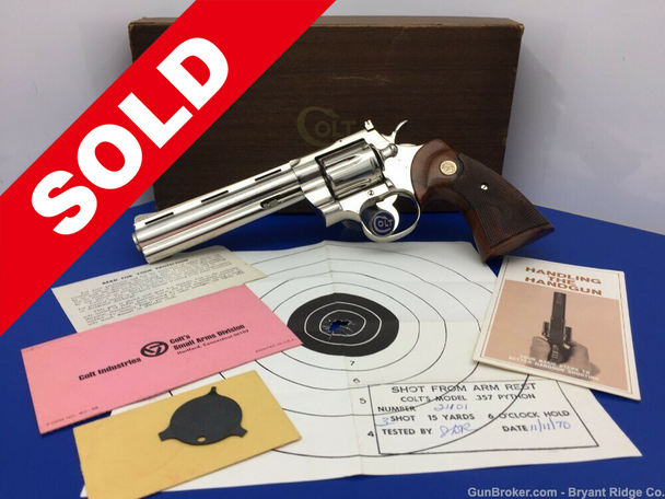 1970 Colt Python .357 Mag 6" Nickel *BOXED WITH FACTORY TEST FIRE TARGET*