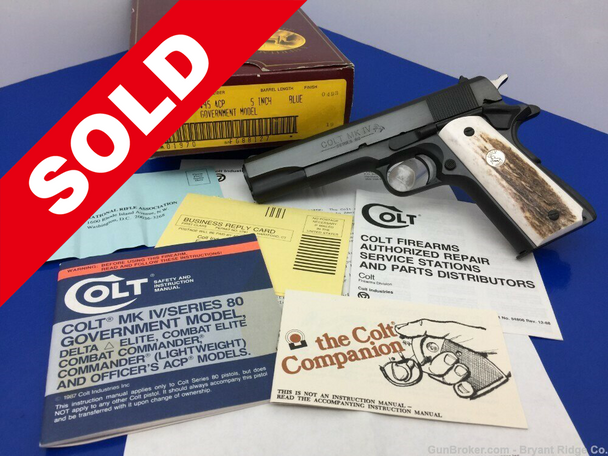 1989 Colt Government MKIV .45acp Royal Blue *GENUINE STAG GRIPS*