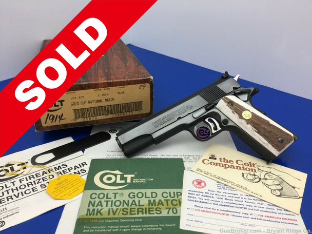 1979 Colt Gold Cup National Match MKIV Blue *GORGEOUS GENUINE STAG GRIPS*