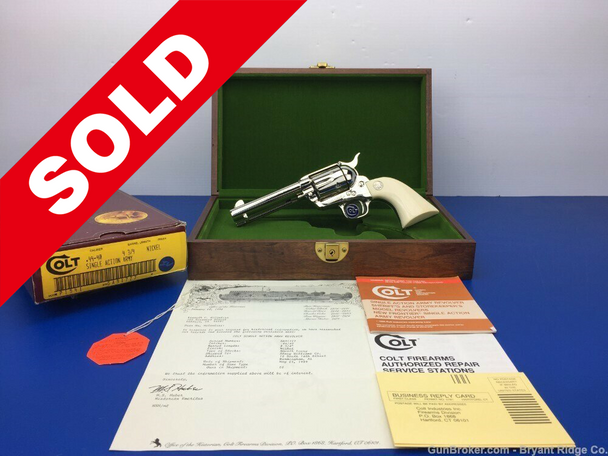 1989 Colt Single Action Army 44-40 4.75" *UNFIRED IN NICKEL w/ IVORY GRIPS*