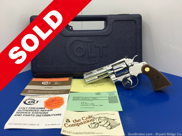 1989 Colt Python .357mag 4" *BREATHTAKING BRIGHT STAINLESS* Amazing Example