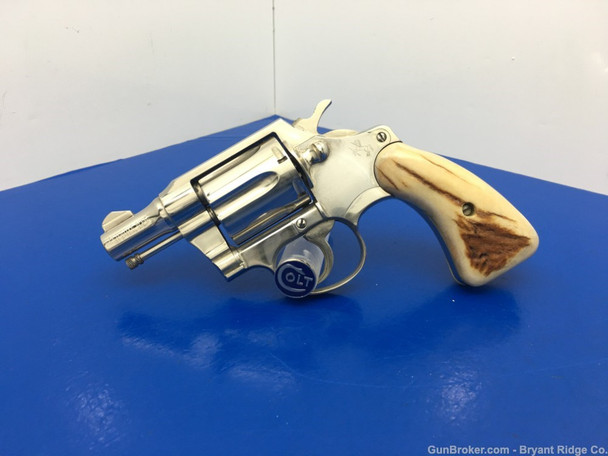 1955 Colt Detective Special .38 Special Nickel 2" *GENUINE STAG GRIPS*