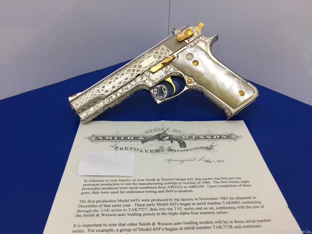 1986 Smith Wesson 645 .45 Acp *STUNNING BRIGHT STAINLESS & ENGRAVING!*
