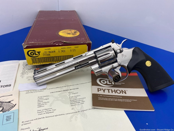 1989 Colt Python .357 Mag *ULTRA RARE FACTORY BRIGHT STAINLESS MODEL!*