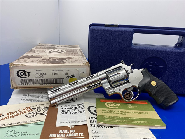 1992 Colt Anaconda .44 Mag 6" *BREATHTAKING BRIGHT STAINLESS* Magnaported!