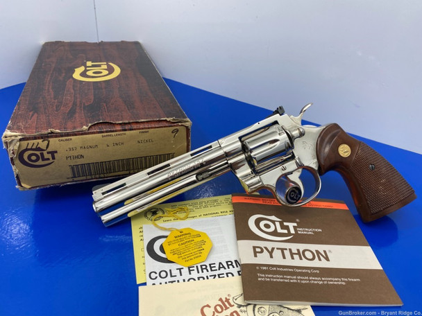 1981 Colt Python 6" *HIGHLY DESIRABLE NICKEL MODEL* Absolutely Gorgeous!