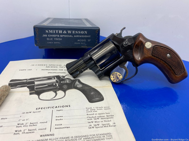 1968 Smith Wesson 37 Airweight .38 Spl Blue 2" *GORGEOUS DOUBLE ACTION!*
