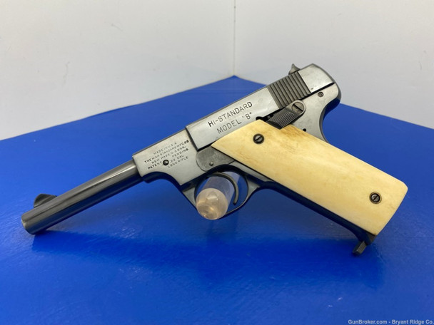 Hi-Standard Model B .22 LR Blue 4 1/2" *STUNNING BONE GRIPS* Amazing!