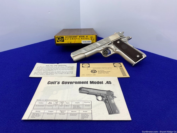 Colt Government 45acp RARE PRE-70 Series *ABSOLUTELY PRISTINE & ORIG NICKEL