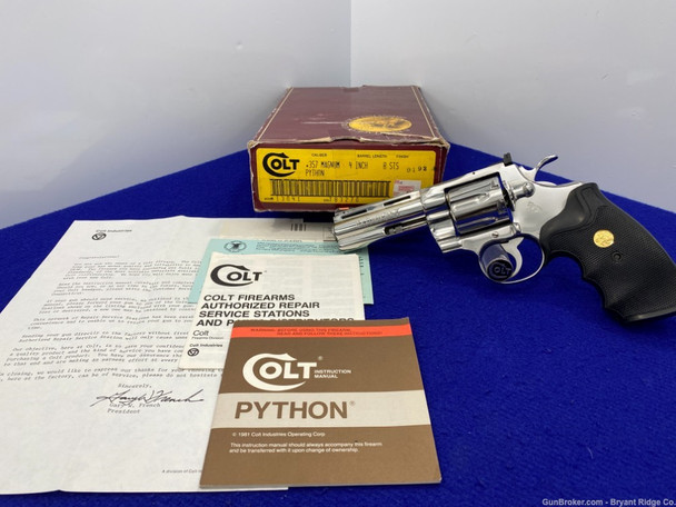 1989 Colt Python .357 Mag 4" *RARE FACTORY ORIGINAL BRIGHT STAINLESS MODEL*