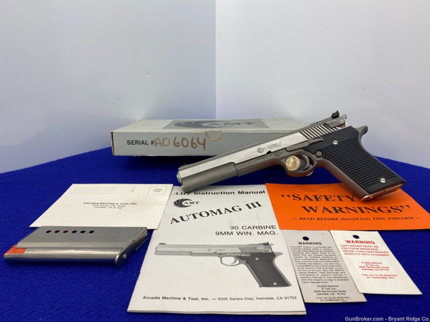 AMT Automag III .30 Carbine Stainless 6 1/2" *GORGEOUS SEMI-AUTO PISTOL*