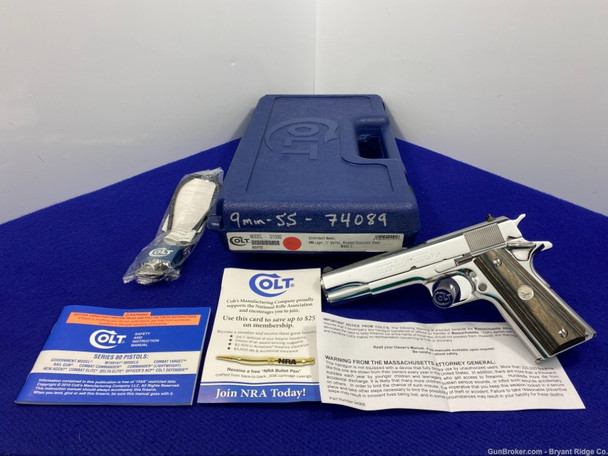 Colt Government 9mm Luger 5" *ABSOLUTELY ASTONISHING BRIGHT STAINLESS*
