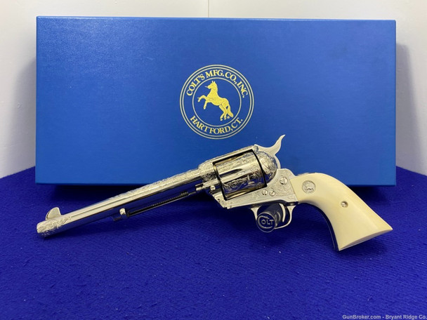 Colt Single Action Army .45 Nickel *CLASS-C MASTER ENGRAVED - IVORY GRIPS*