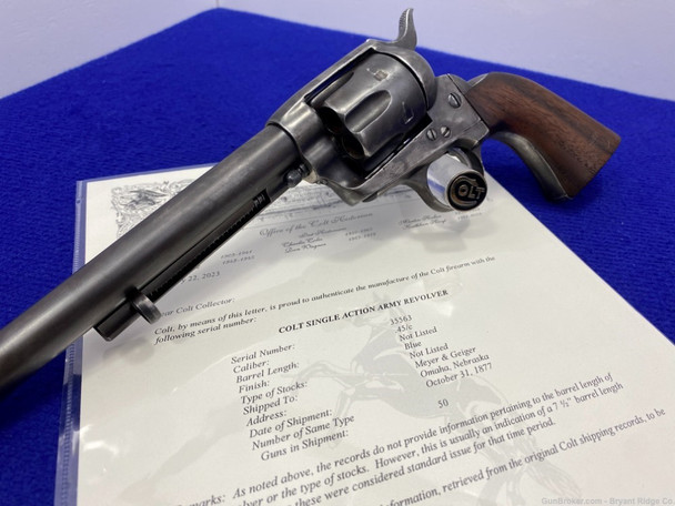 1877 Colt Single Action Army .45colt 7.5" -ASTONISHING SAA- Factory Letter