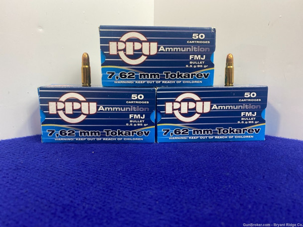PPU Ammunition 7.62 mm Tokarev 150 Rounds * AWESOME AND EFFECTIVE *
