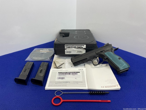 2017 CZ Shadow 2 9mm Luger Black 4.89" *EYE CATCHING BLUE ALUMINUM GRIPS*