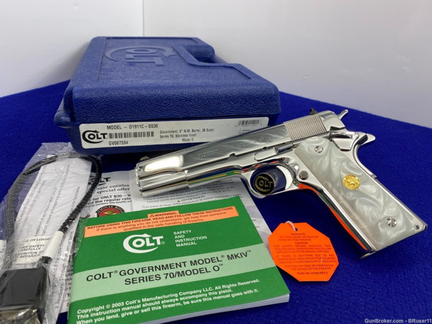 Colt 1911 Classic Government .38 Super 5" *BREATHTAKING BRIGHT STAINLESS*