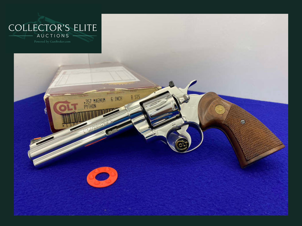 1987 Colt Python .357 Mag 6" *RARE FACTORY BRIGHT STAINLESS FINISH SNAKE*