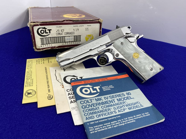 1990 Colt Combat Commander MKIV Series 80 .45 ACP *BRIGHT STAINLESS STEEL*
