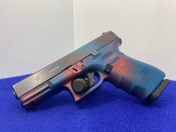 Glock 19 Gen 4 9mm 4.02" -AWESOME RED/BLUE CERAKOTE FINISH- Popular Handgun