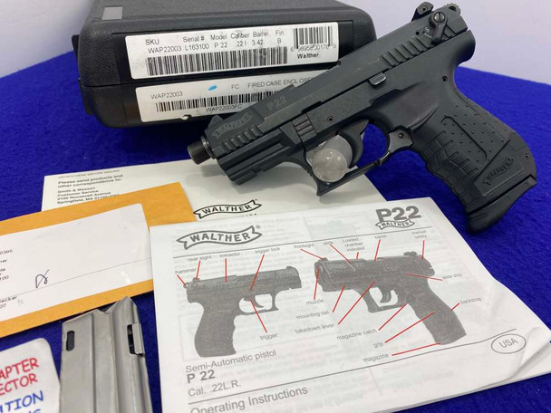 2007 Walther P22 .22 LR Black 3.75" *TACTICAL INC THREAD ADAPTER INSTALLED*