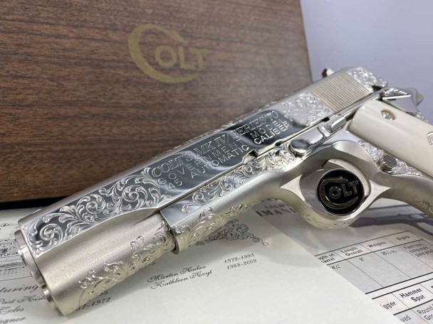 1977 Colt Government Series 70 Nickel *COLT FACTORY "C" SCROLL ENGRAVED*