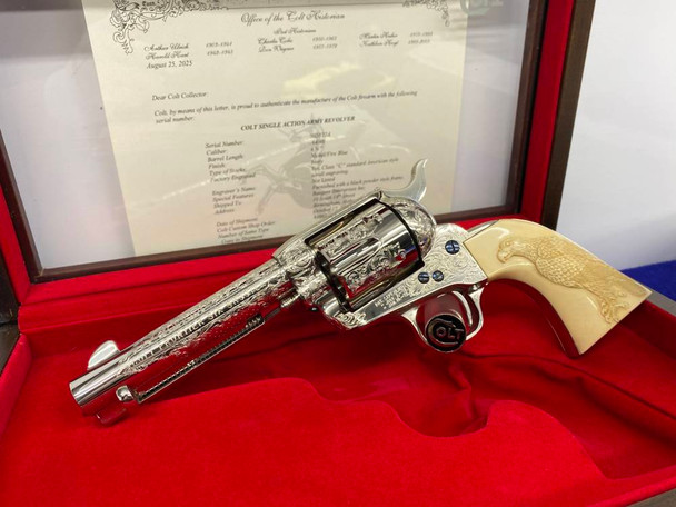 Colt Single Action Army -NICKEL & FIRE BLUE- *FACTORY "C" SCROLL ENGRAVING*