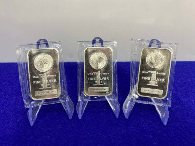 (3) Highland Mint -1oz SILVER BARS- 3 Troy Ounces *Morgan & Buffalo Design