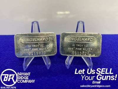 2 VINTAGE Engelhard *Consecutive serial #* -10oz SILVER BARS *20 Troy Oz*-GID1154041625