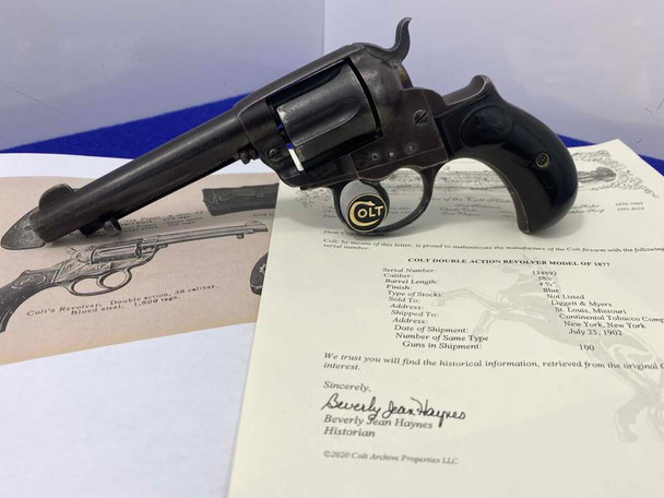 1902 Colt 1877 "Lightning" .38 4.5" *CONTINENTAL TOBACCO COMPANY SHIPPED*