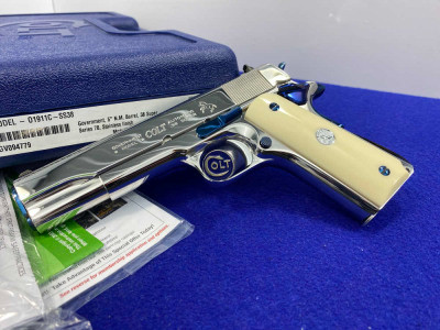 Colt Government .38 Super 5" -MIRRORED STAINLESS- *FIRE BLUE ACCENTS*-GID1158541539